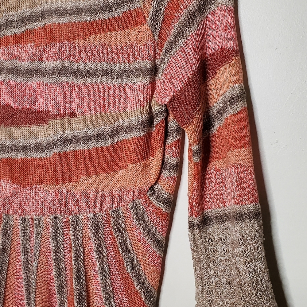 Slouchy Stripes Peach Pink and Tan Radial Natural Style Cardigan - Picture 4 of 12